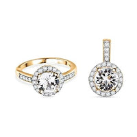 Austrian Crystal 9.17 ctw Ring (Size 11.5) and Pendant in Vermeil YG Over Sterling Silver