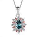 AAA Monte Belo Indicolite and Multi Gemstone 1.10 ctw Sunburst Pendant Necklace 20 Inches in Rhodium Over Sterling Silver - Sticky add to cart bar