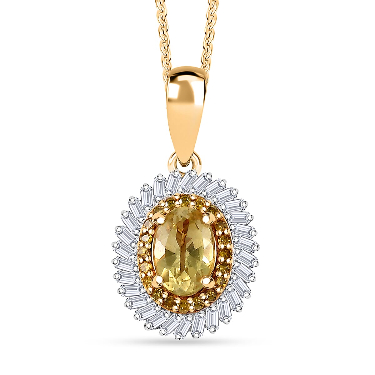 Premium Lagoon Apatite, Diamond (0.35 Carat Pendant Necklace (20 Inches) in Rhodium Over Sterling Silver 1.15 Carat Total Weight
