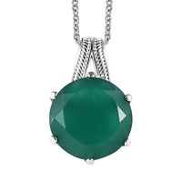 Green Onyx Pendant Necklace (20 Inches) in Stainless Steel 9.35 ctw