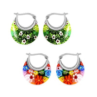 Set Of 2 Multi Color and Blue Color Murano Style Basket Earrings in Stainless Steel