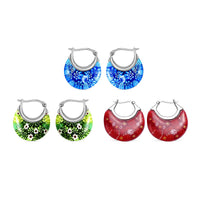 Set of 3 Blue, Red and Green Murano Style Basket Earrings in Stainless Steel