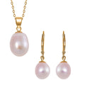 White Freshwater Pearl Drop Earrigns and Pendant Necklace (20 Inches) in 14K YG Over Sterling Silver - Sticky add to cart bar