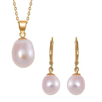 White Freshwater Pearl Drop Earrigns and Pendant Necklace (20 Inches) in 14K YG Over Sterling Silver
