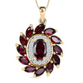 Premium Anthill Garnet and Moissanite 2.00 ctw Blossom Halo Pendant Necklace in 18K Vermeil Yellow Gold Over Sterling Silver 20 Inches - Sticky add to cart bar
