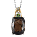 Brazilian Smoky Quartz and Chrome Diopside 19.35 ctw Art Deco Pendant in Vermeil YG and Platinum Over Sterling Silver with Stainless Steel Necklace 20 Inches - Sticky add to cart bar