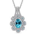 Premium Betroka Blue and Lagoon Apatite, Moissanite 2.10 ctw Azure Blossom Pendant Necklace in Rhodium Over Sterling Silver 20 Inches - Sticky add to cart bar
