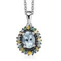 Premium Mangoro Aquamarine and Multi Color Diamond IR 0.90 ctw Pendant Necklace in Rhodium Over Sterling Silver 20 Inches - Sticky add to cart bar