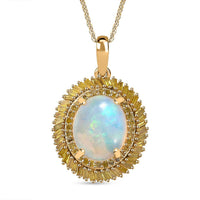 Epic Deal Premium Ethiopian Welo Opal, Yellow Diamond (IR) Pendant Necklace (20 Inches) in 18K Vermeil YG Over Sterling Silver 2.75 ctw