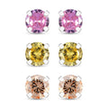 Set of 3 Simulated Pink, Yellow and Champagne Color Diamond 4.85 ctw Stud Earrings in Sterling Silver - Sticky add to cart bar