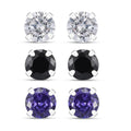 Set of 3 Simulated Black, White and Tanzanite Color Diamond 4.70 ctw Set of 3 Earrings in Sterling Silver - Sticky add to cart bar