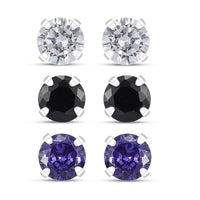 Set of 3 Simulated Black, White and Tanzanite Color Diamond 4.70 ctw Set of 3 Earrings in Sterling Silver