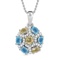 Multi Apatite and White Zircon 1.70 ctw Radiant Blossom Pendant Necklace in Rhodium Over Sterling Silver 20 Inches - Sticky add to cart bar