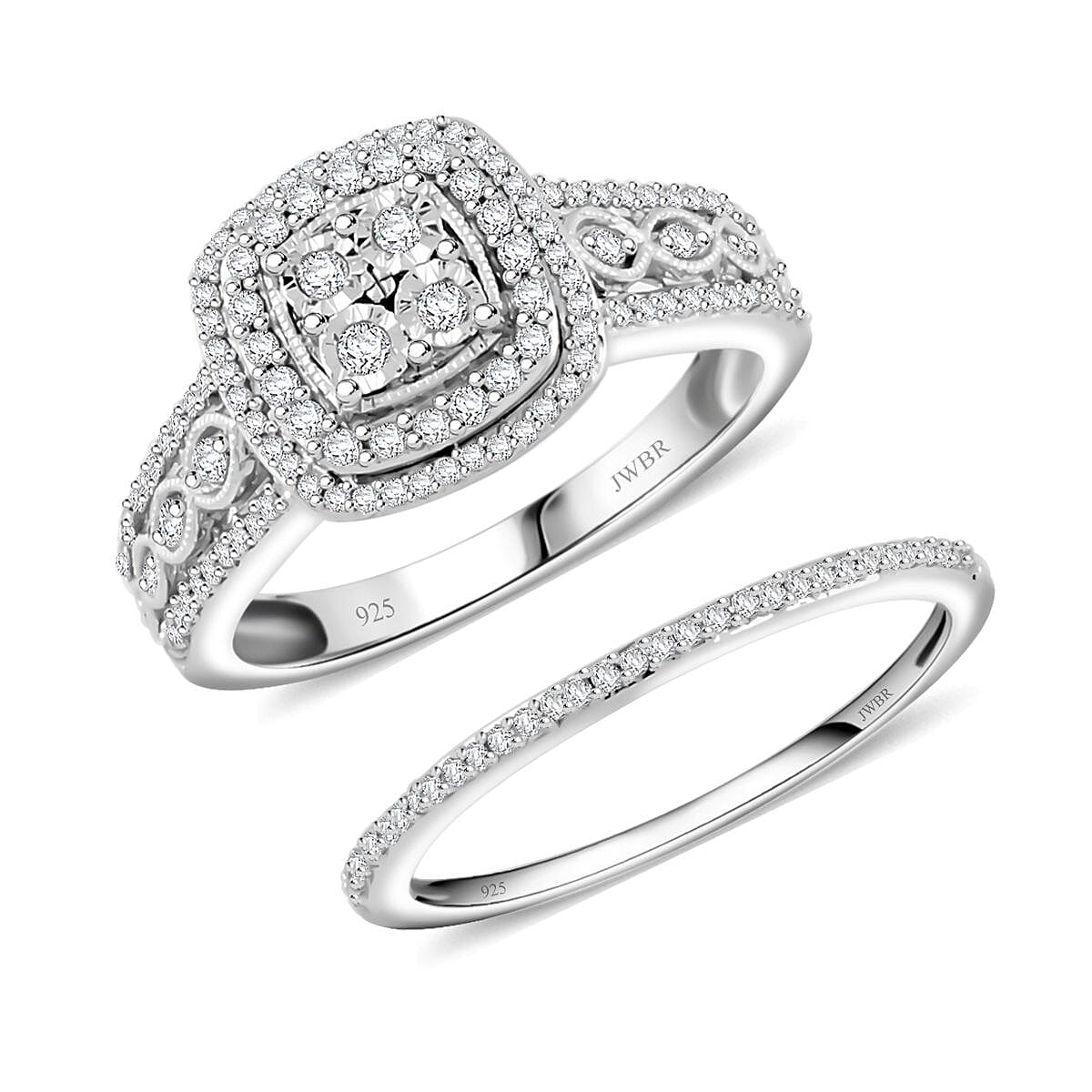 NY Closeout Deal Diamond Set of 2 Ring in Sterling Silver (Size 7.0) 0.50 ct