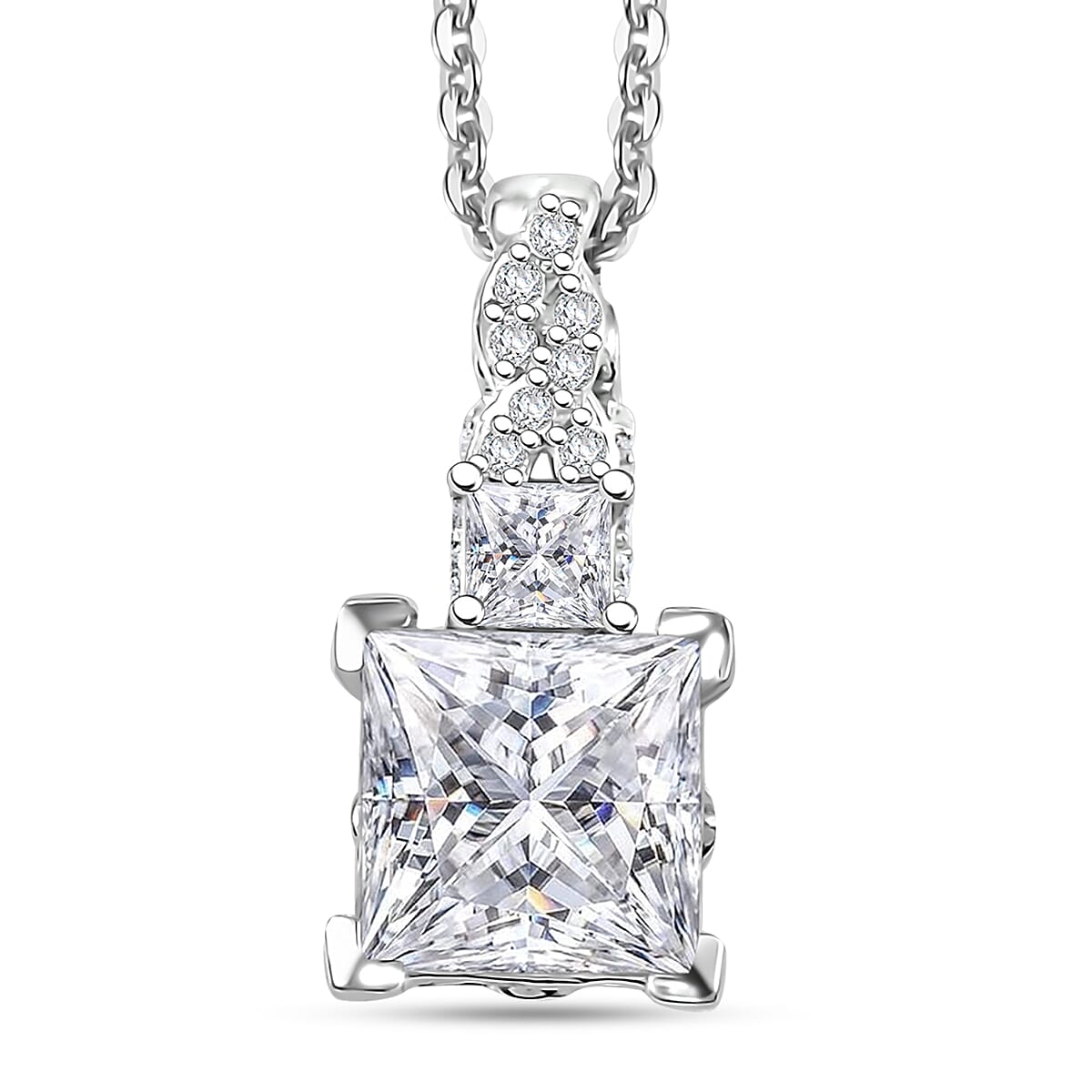 Moissanite and Padparadscha Sapphire (BT) 2.30 ctw Pendant Necklace in Rhodium Over Sterling Silver 20 Inches