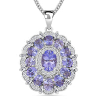 Tanzanite, Moissanite Pendant Necklace (20 Inches) in Rhodium Over Sterling Silver 3.40 ctw