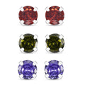 Set of 3 Simulated Purple, Red and Peridot Color Diamond 4.50 ctw Stud Earrings in Sterling Silver - Sticky add to cart bar