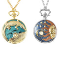 Set of 2 Strada Japanese Movement Crocodile, Lake Green, Black, Sun & Moon Enameled Pattern Pocket Watch With Chain (31 Inches) in Dualtone - Sticky add to cart bar