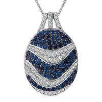Madagascar Blue Sapphire, White Zircon Ocean Waves Pendant Necklace (20 Inches) in Rhodium Over Sterling Silver 2.90 ctw
