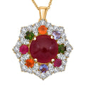 African Ruby (FF) and Multi Gemstone 12.00 ctw Radiant Blossom Pendant Necklace in Vermeil Yellow Gold Over Sterling Silver 20 Inches - Sticky add to cart bar