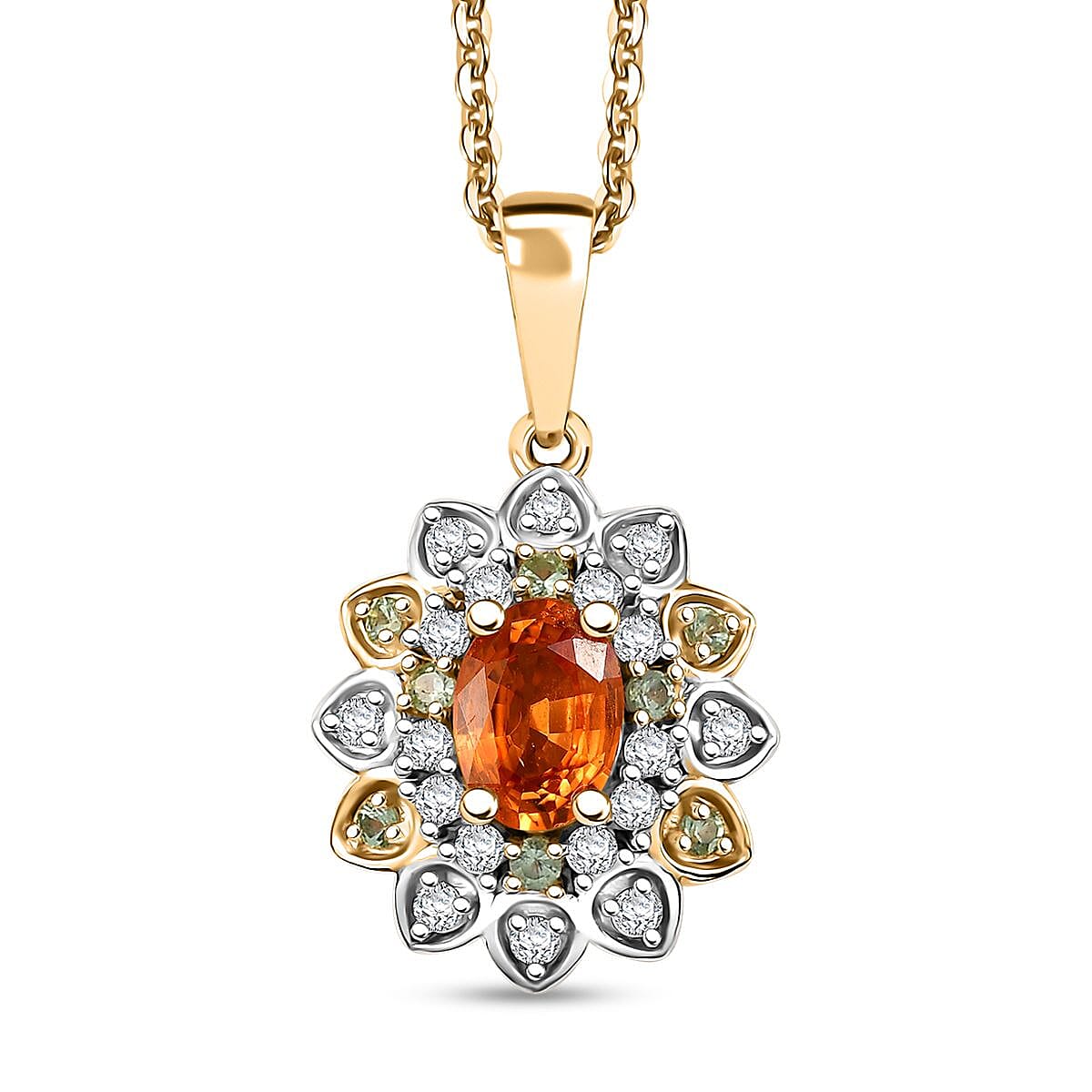 Fanta Garnet and Multi Gemstone 1.60 ctw Sunflower Pendant Necklace in 18K Vermeil Yellow Gold Over Sterling Silver 20 Inches