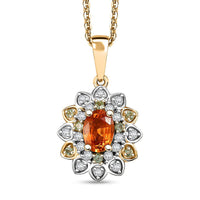 Fanta Garnet and Multi Gemstone 1.60 ctw Sunflower Pendant Necklace in 18K Vermeil Yellow Gold Over Sterling Silver 20 Inches