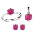 Niassa Ruby (FF) Solitaire Ring (Size 5.0), Stud Earrings and Pendant in Sterling Silver 4.25 ctw - Sticky add to cart bar