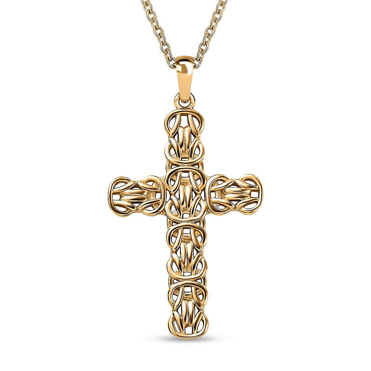 EverTrue Bronzella Collection Eternal Knot Cross Pendant in 18K YG Plated Bronze with ION Plated YG Stainless Steel Necklace 20 Inches