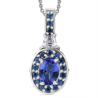 TLV Tanzanite, Multi Gemstone Halo Pendant Necklace (20 Inches) in Rhodium Over Sterling Silver 1.50 ctw