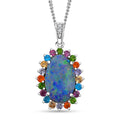 AAA Boulder Opal Doublet and Multi Gemstone 3.80 ctw Ocean Radiance Pendant Necklace in Platinum and Rhodium Over Sterling Silver 20 Inches - Sticky add to cart bar