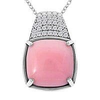 Natural Pink Queen Conch Shell and White Zircon Pendant 6.68 ctw Necklace in Rhodium Over Sterling Silver 20 Inches