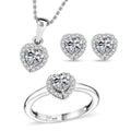 J Francis Embellished with Zirconia by Swarovski 4.00 ctw Earrings, Ring (Size 5.0) and Pendant in Rhodium Over Sterling Silver with Stainless Steel Necklace 20 Inches - Sticky add to cart bar