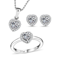 J Francis Embellished with Zirconia by Swarovski 4.00 ctw Earrings, Ring (Size 5.0) and Pendant in Rhodium Over Sterling Silver with Stainless Steel Necklace 20 Inches