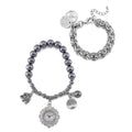 2pcs Set - Terahertz, Crystal Japanese Movement Beaded Stretch Bracelet Charm Watch and Silvertone Link Chain Bracelet with Coin Charm (8.0In) 50.00 ctw - Sticky add to cart bar