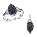 Doorbuster Kanchanaburi Blue Sapphire and White Topaz 1.85 ctw Cocktail Pendant and Ring (Size 6.0) in Rhodium Over Sterling Silver (Del. in 5-7 Days) - Sticky add to cart bar