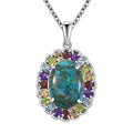 Table Mountain Shadowkite and Multi Gemstones 16.40 ctw Daisy Flower Pendant in Platinum Over Sterling Silver with Stainless Steel Necklace 20 Inches - Sticky add to cart bar