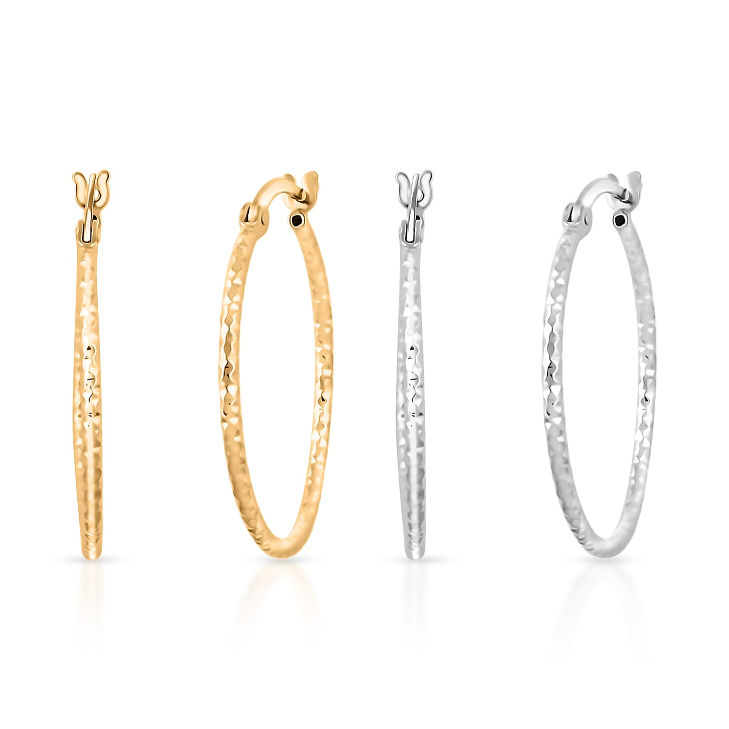 Set of 2, 25mm Diamond Cut Earrings in 14K YG Over and Sterling Silver 2.9 Grams