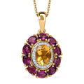 AAA Brazilian Heliodor and Multi Gemstone 3.40 ctw Blossom Radiance Pendant Necklace in 18K Vermeil Yellow Gold Over Sterling Silver 20 Inches - Sticky add to cart bar