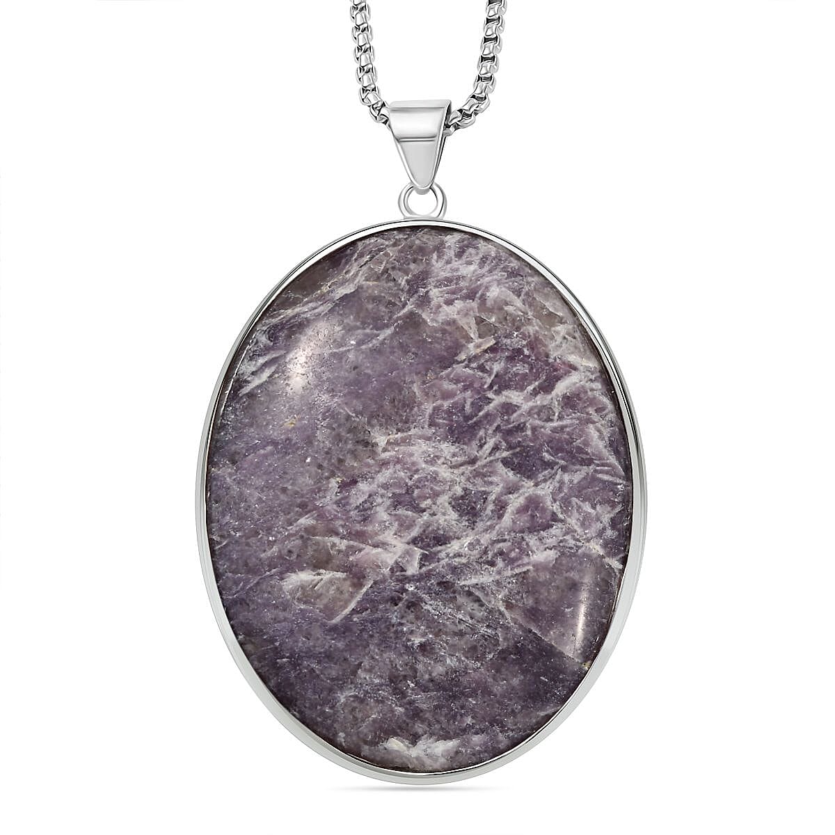 Karis Lepidolite 352.50 ctw Pendant in Platinum Bond with Stainless Steel Necklace 20 Inches