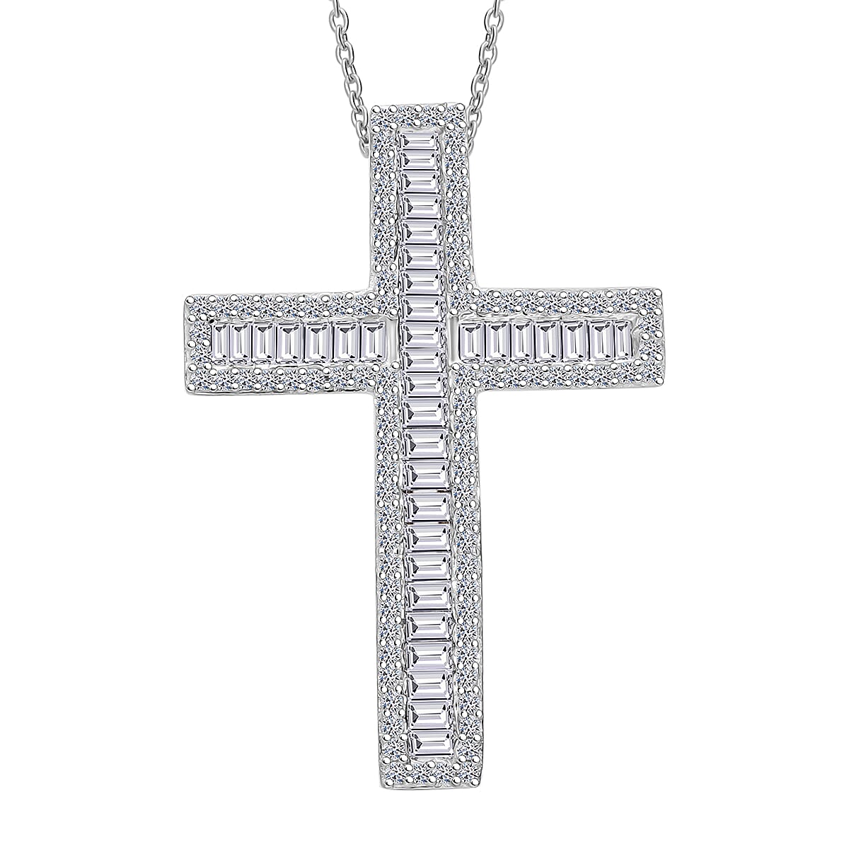 Luxuriant Lab Grown Diamond G-H SI 1.00 ctw Cross Pendant Necklace in Platinum Over Sterling Silver 18 Inches
