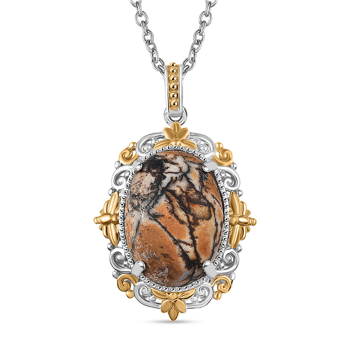 Karis Poppy Jasper 11.50 ctw Pendant in 18K YG Plated and Platinum Bond with Stainless Steel Necklace 20 Inches
