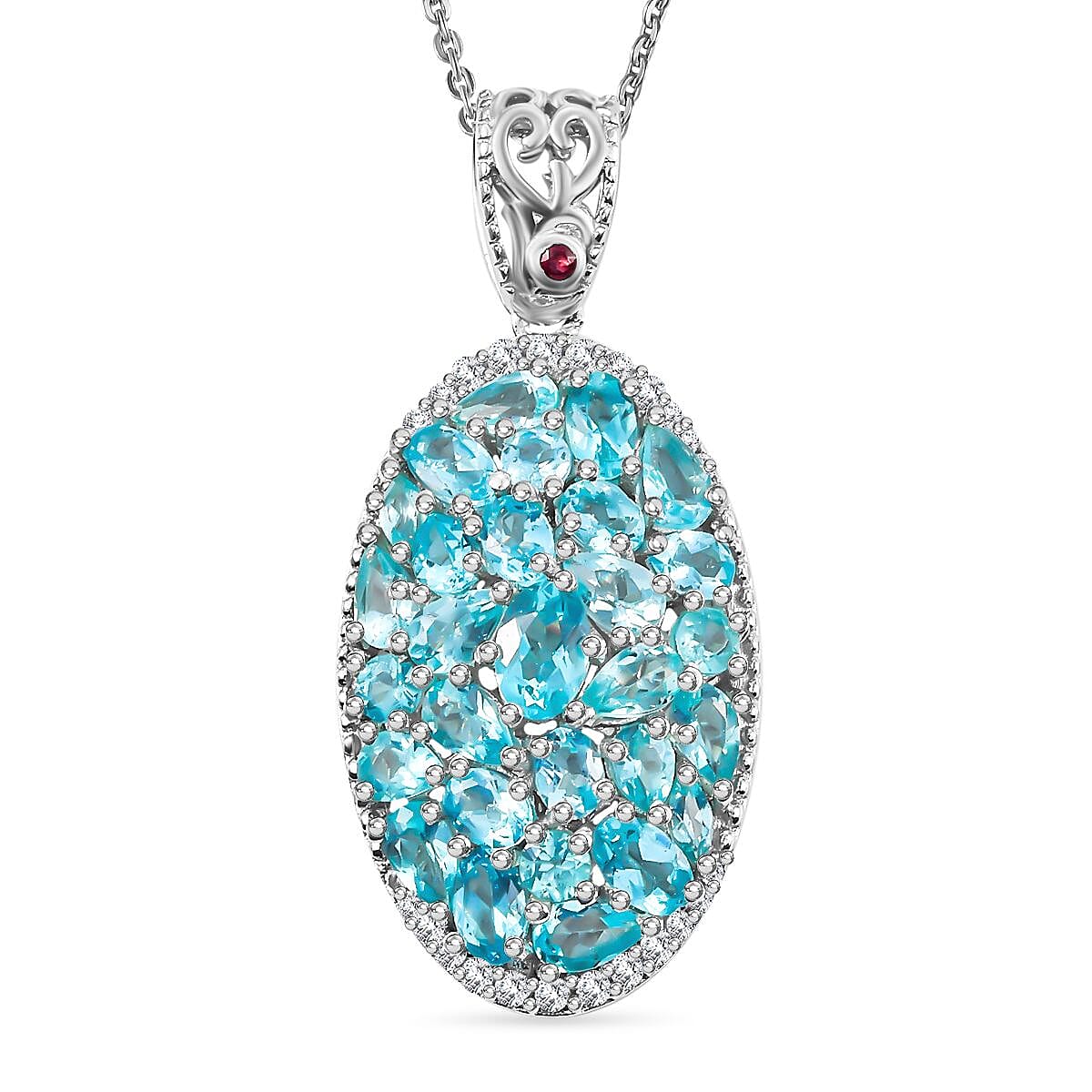 Doorbuster Betroka Blue Apatite, Multi Gemstone Pendant Necklace (20 Inches) in Rhodium Over Sterling Silver 6.50 ctw