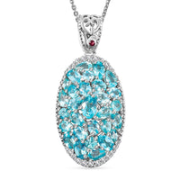 Doorbuster Betroka Blue Apatite, Multi Gemstone Pendant Necklace (20 Inches) in Rhodium Over Sterling Silver 6.50 ctw