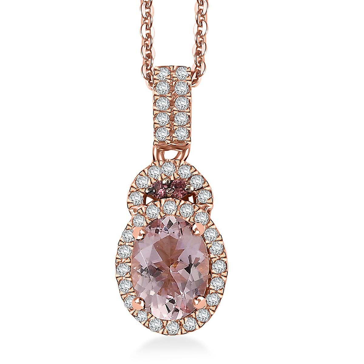 Premium Pink Morganite and Multi Gemstone 1.50 ctw Rosy Halo Pendant Necklace in 18K Vermeil Rose Gold Over Sterling Silver 20 Inches