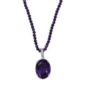 Doorbuster African Amethyst, White Zircon Pendant with Beaded Necklace (20 Inches) in Rhodium Over Sterling Silver 74.85 ctw - Sticky add to cart bar