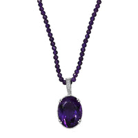 Doorbuster African Amethyst, White Zircon Pendant with Beaded Necklace (20 Inches) in Rhodium Over Sterling Silver 74.85 ctw