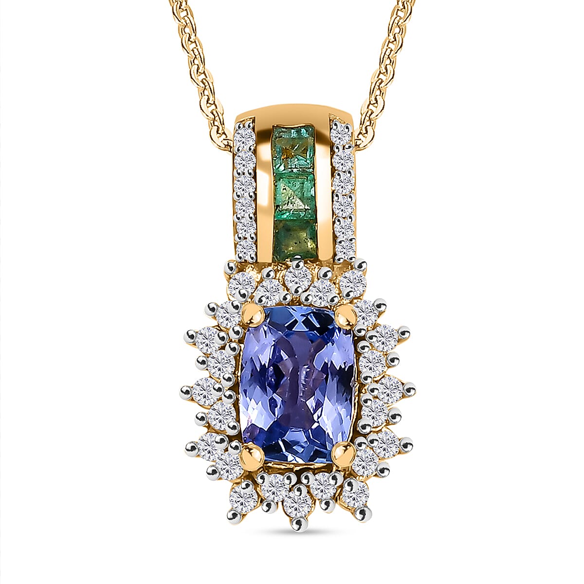 Tanzanite, Multi Gemstone Pendant Necklace (20 Inches) in 18K Vermeil YG Over Sterling Silver 1.50 ctw