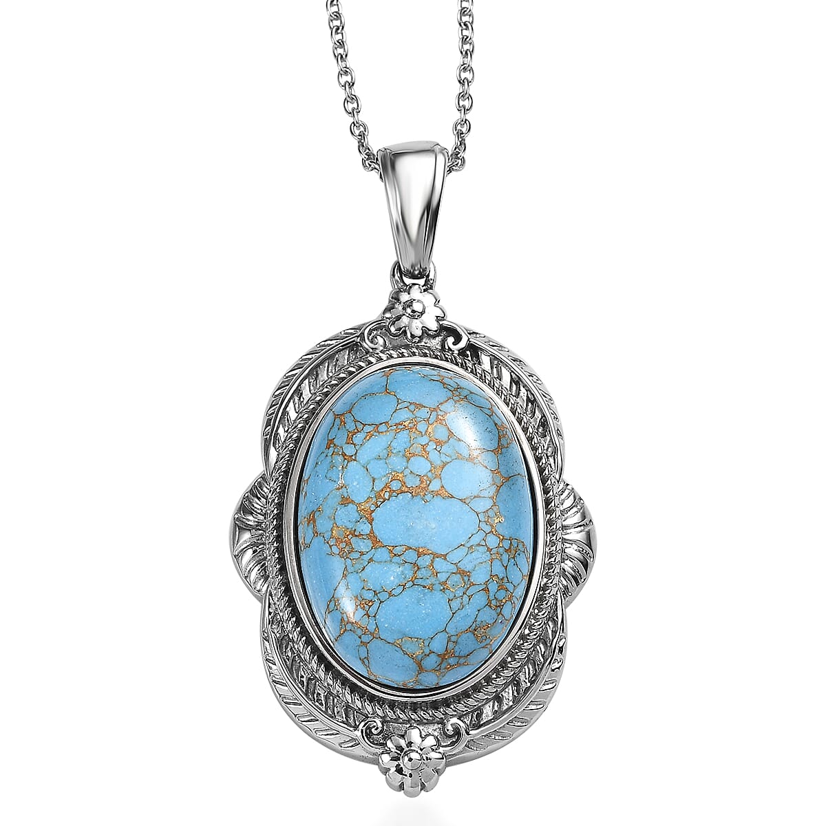 Mojave Blue Turquoise 20.50 ctw Pendant Necklace 20 Inches in Stainless Steel