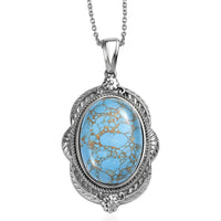 Mojave Blue Turquoise 20.50 ctw Pendant Necklace 20 Inches in Stainless Steel