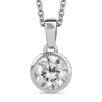 Moissanite (Rnd 8mm) Pendant in Platinum Over Sterling Silver with Stainless Steel Necklace (20 Inches) 1.75 ctw